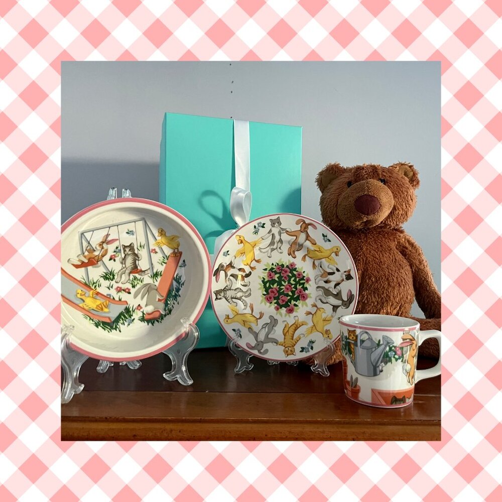 3 Piece Tiffany Baby Dish Set /EUC "Playground" w/Tiffany Box